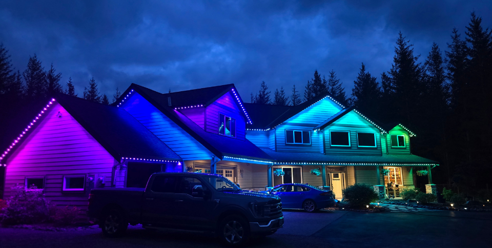 Home with vibrant colorful lights